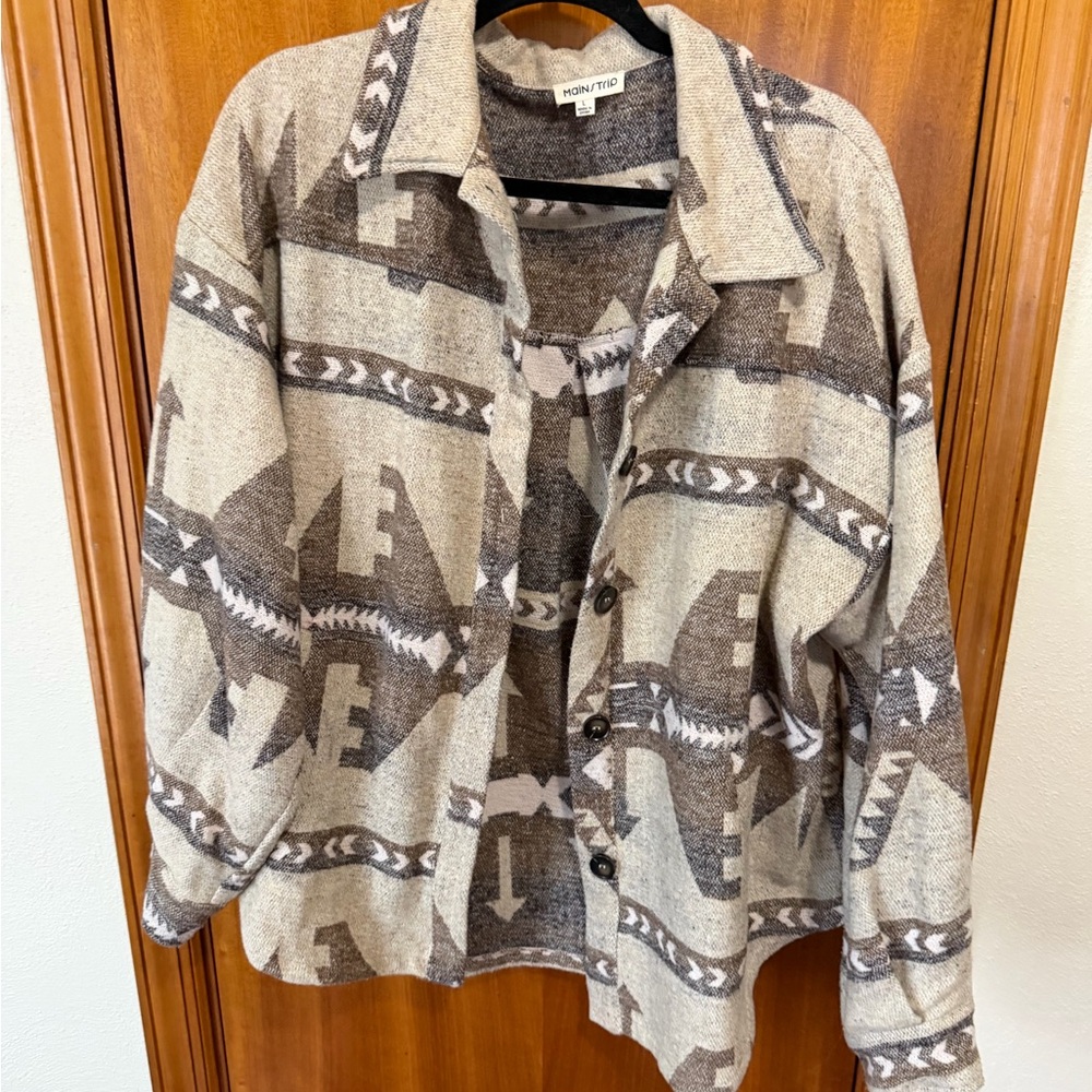 Women's Brown Aztec Button-Up Jacket